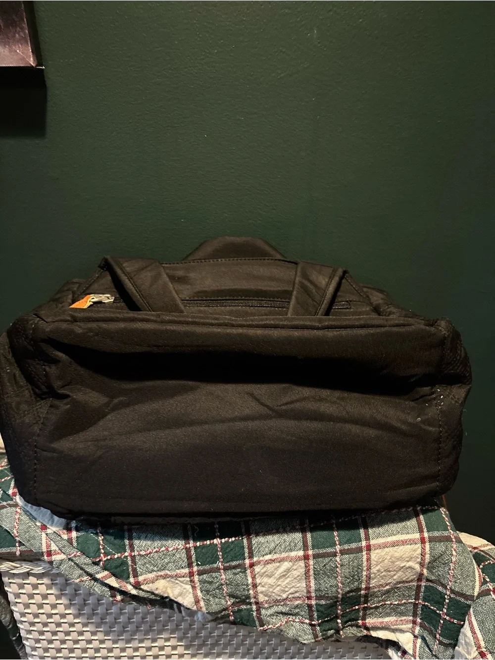 Black Quilted Insulated Lunch Bag with Brown Adjustable Strap 7 pockets